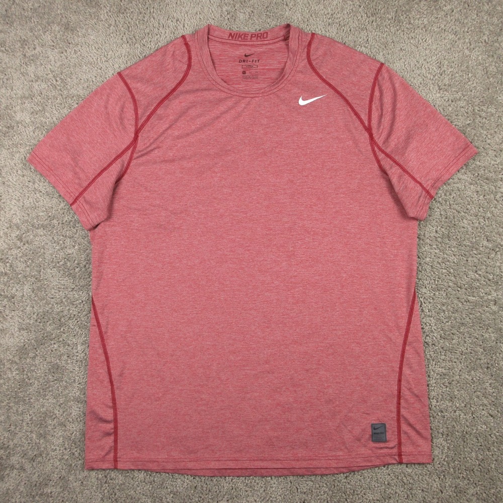 Nike Pro Shirt Mens 2XL Red Drifit Fitted Performance Athletic Running Sport Gym